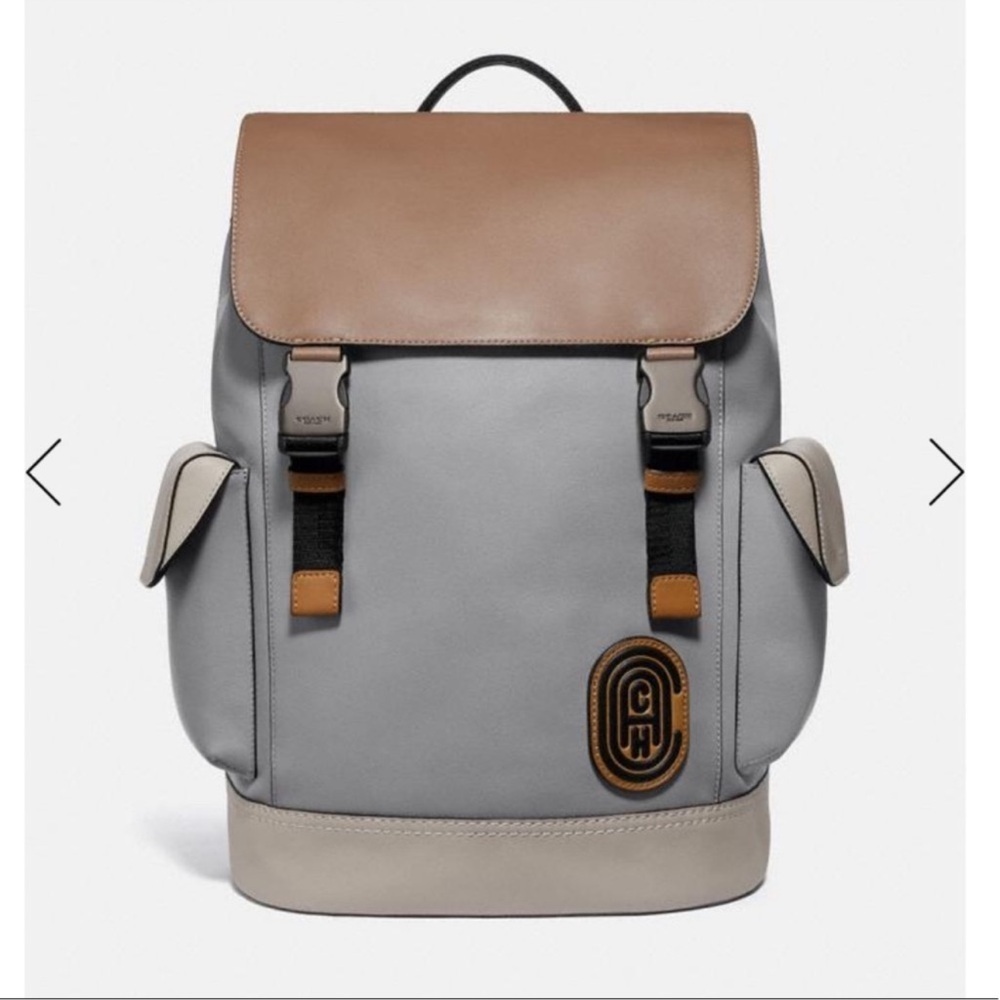 NWT$600 Coach Rivington Backpack in washed steel color block with Coach Patch